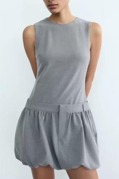 Wide Swing round Neck Sleeveless Short Puffy Dress