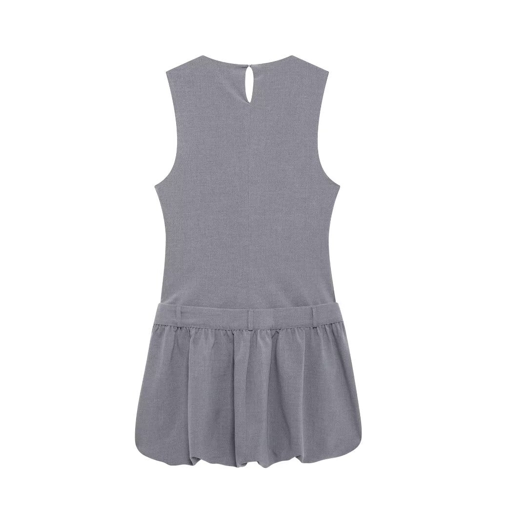 Wide Swing round Neck Sleeveless Short Puffy Dress