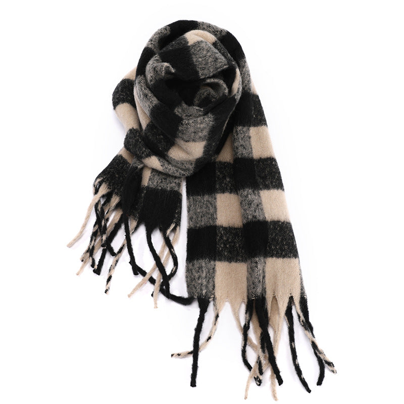 Black White Checkerboard Plaid Thickened Scarf