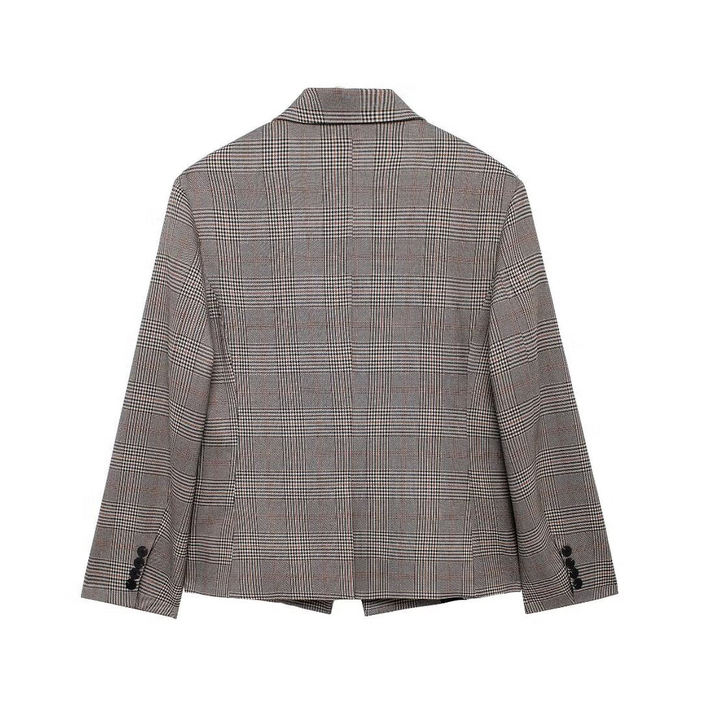 Collared Plaid Blazer Short Skirt Sets