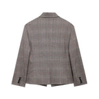 Collared Plaid Blazer Short Skirt Sets