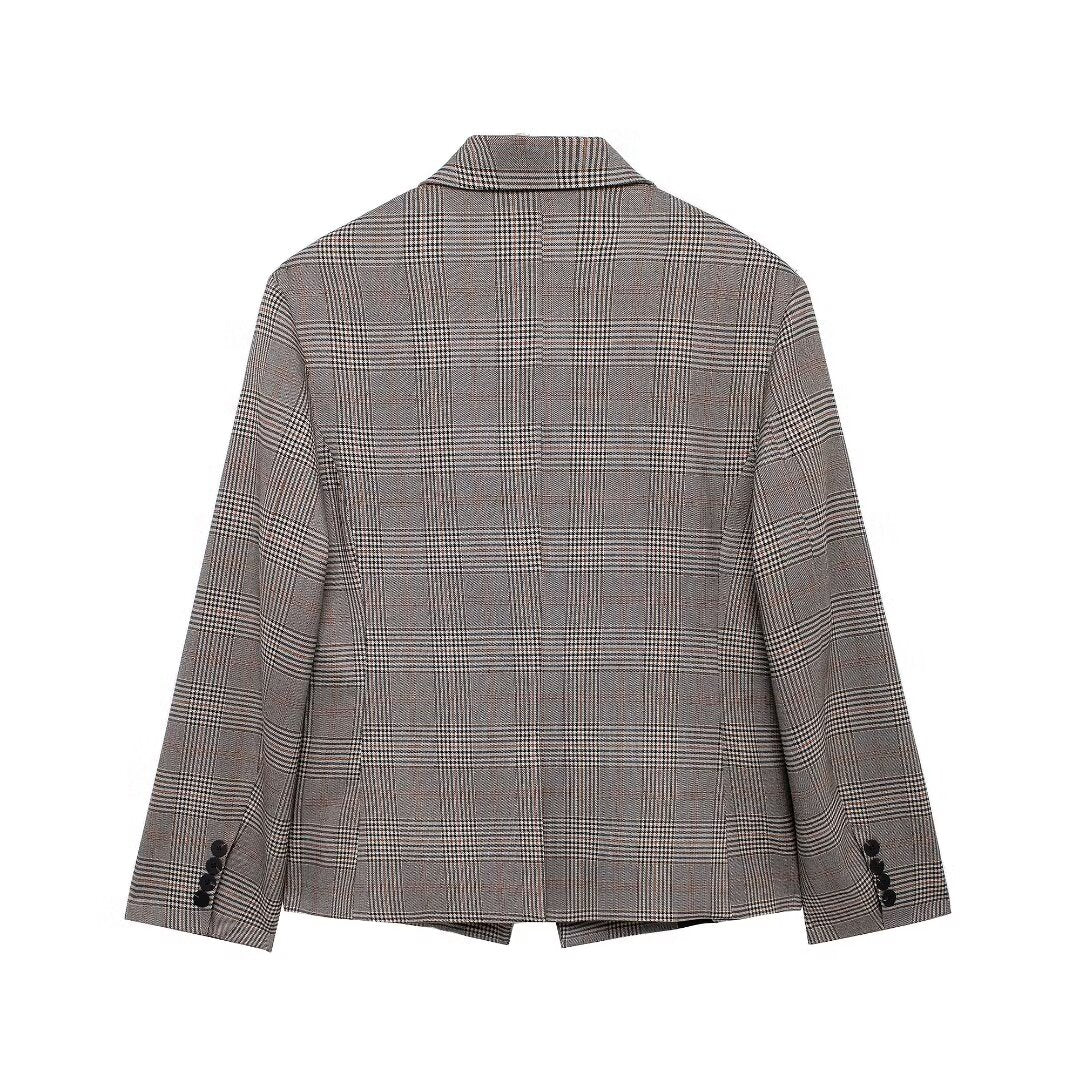 Collared Plaid Blazer Short Skirt Sets