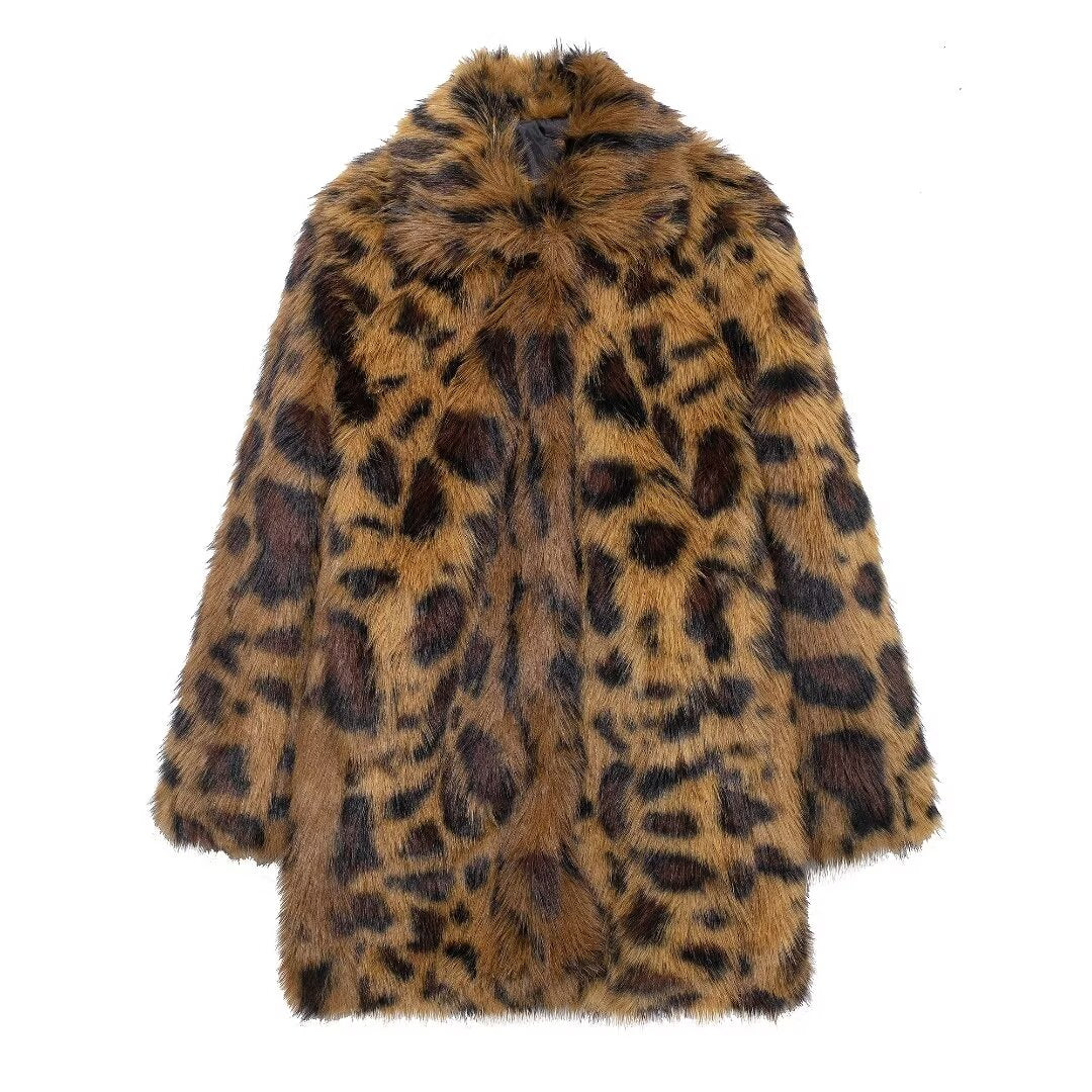 Fashionable Animal Print Plush Coat