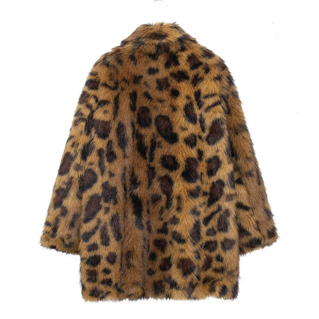 Fashionable Animal Print Plush Coat