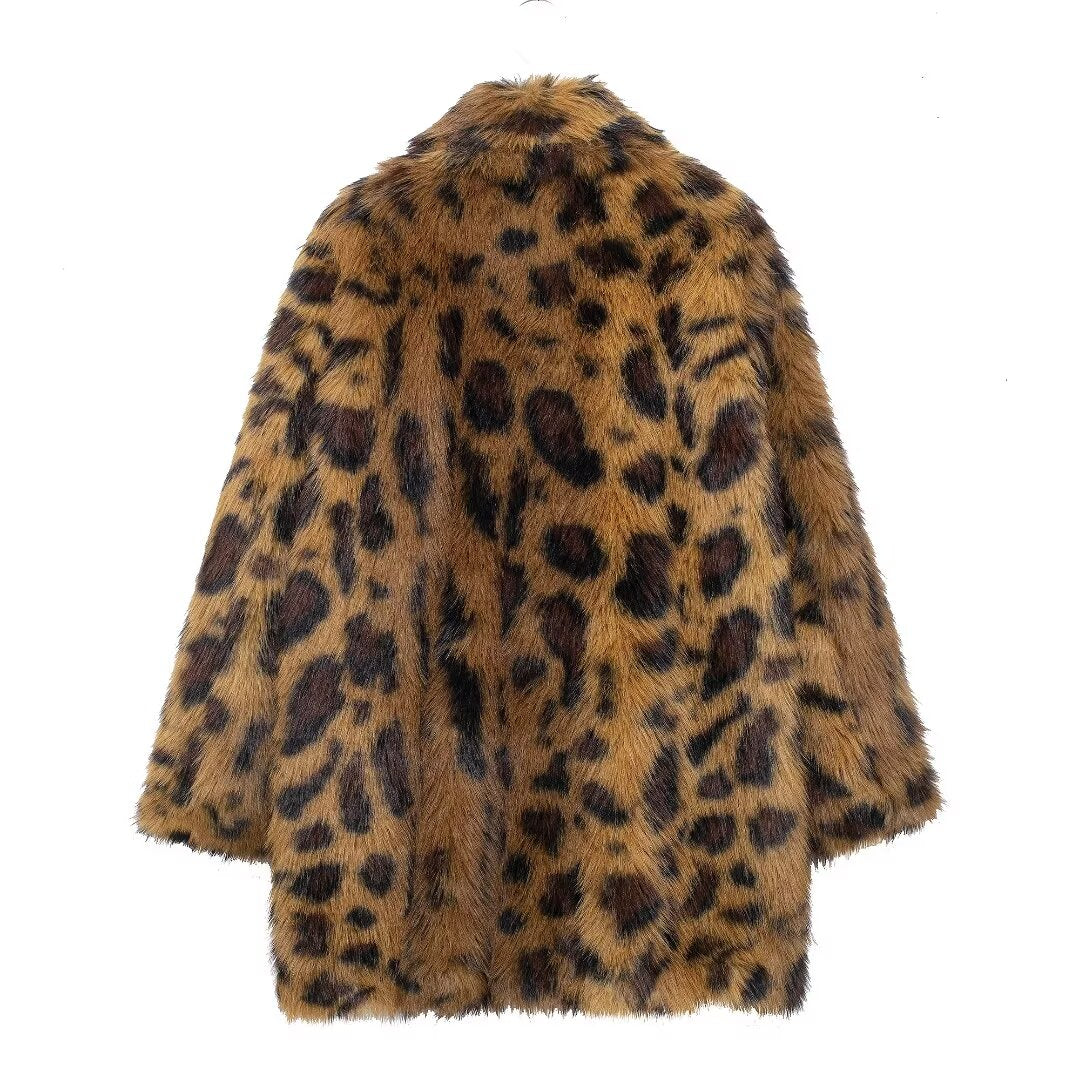 Fashionable Animal Print Plush Coat