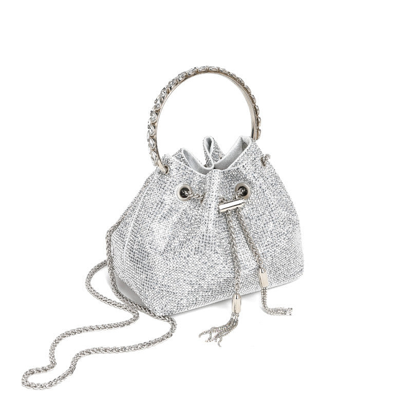 Silver Rhinestone Premium Dinner Bucket Bag