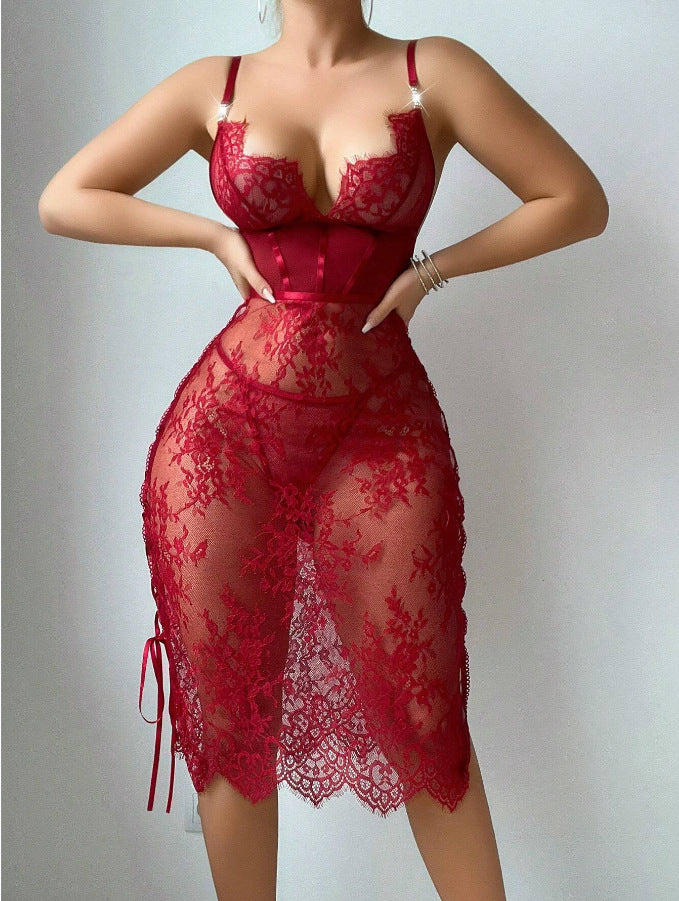 Red Lace Sheath Lingerie Dress