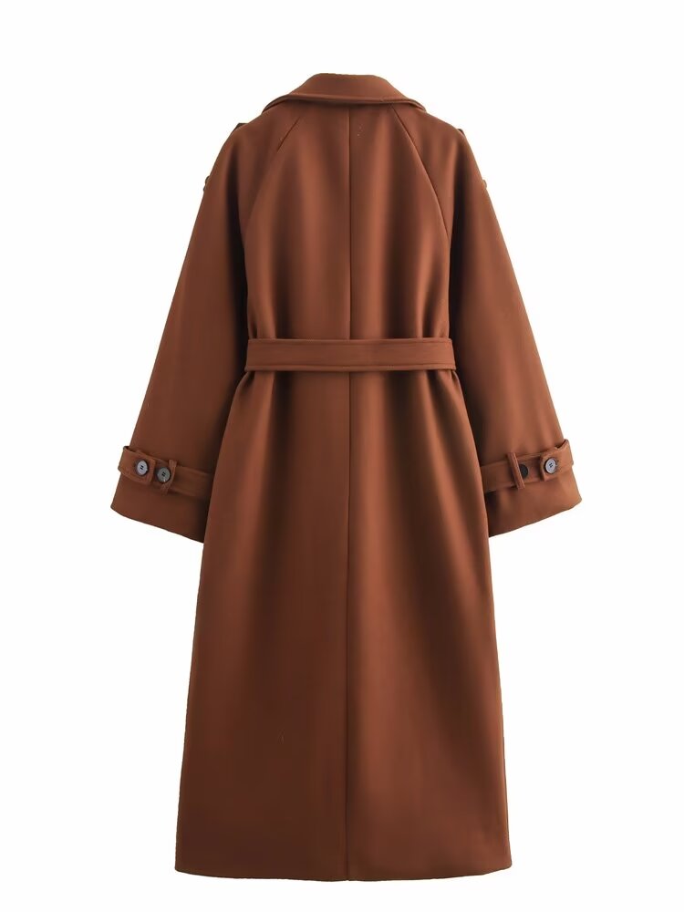 Collared Double Breasted Long Woolen Coat