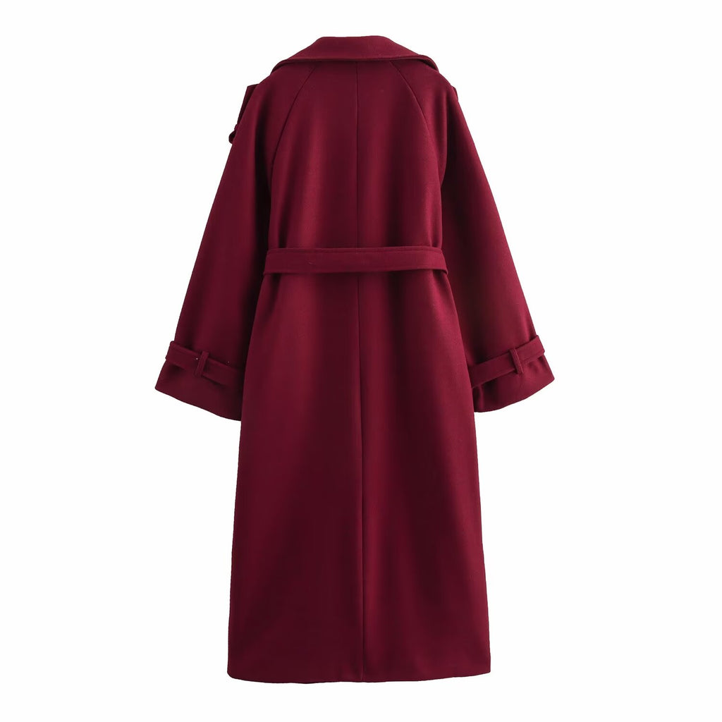 Collared Double Breasted Long Woolen Coat