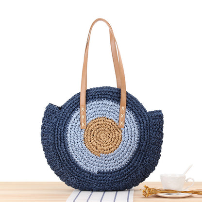 Simple Round One Shoulder Straw Woven Bag