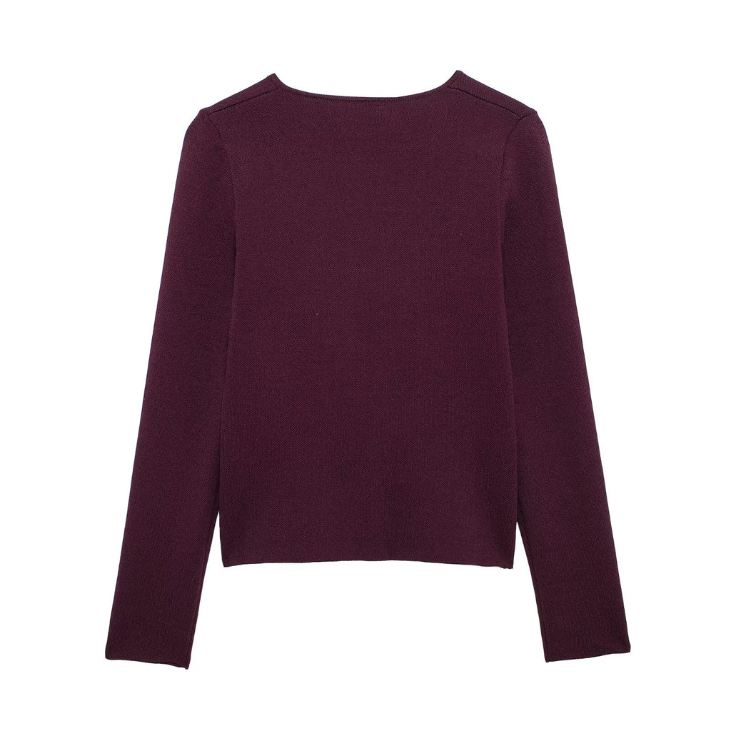 V neck Golden Button Short Knitted Top