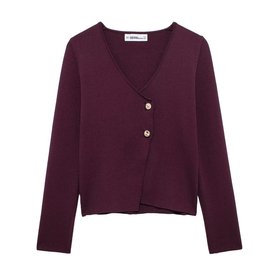 V neck Golden Button Short Knitted Top