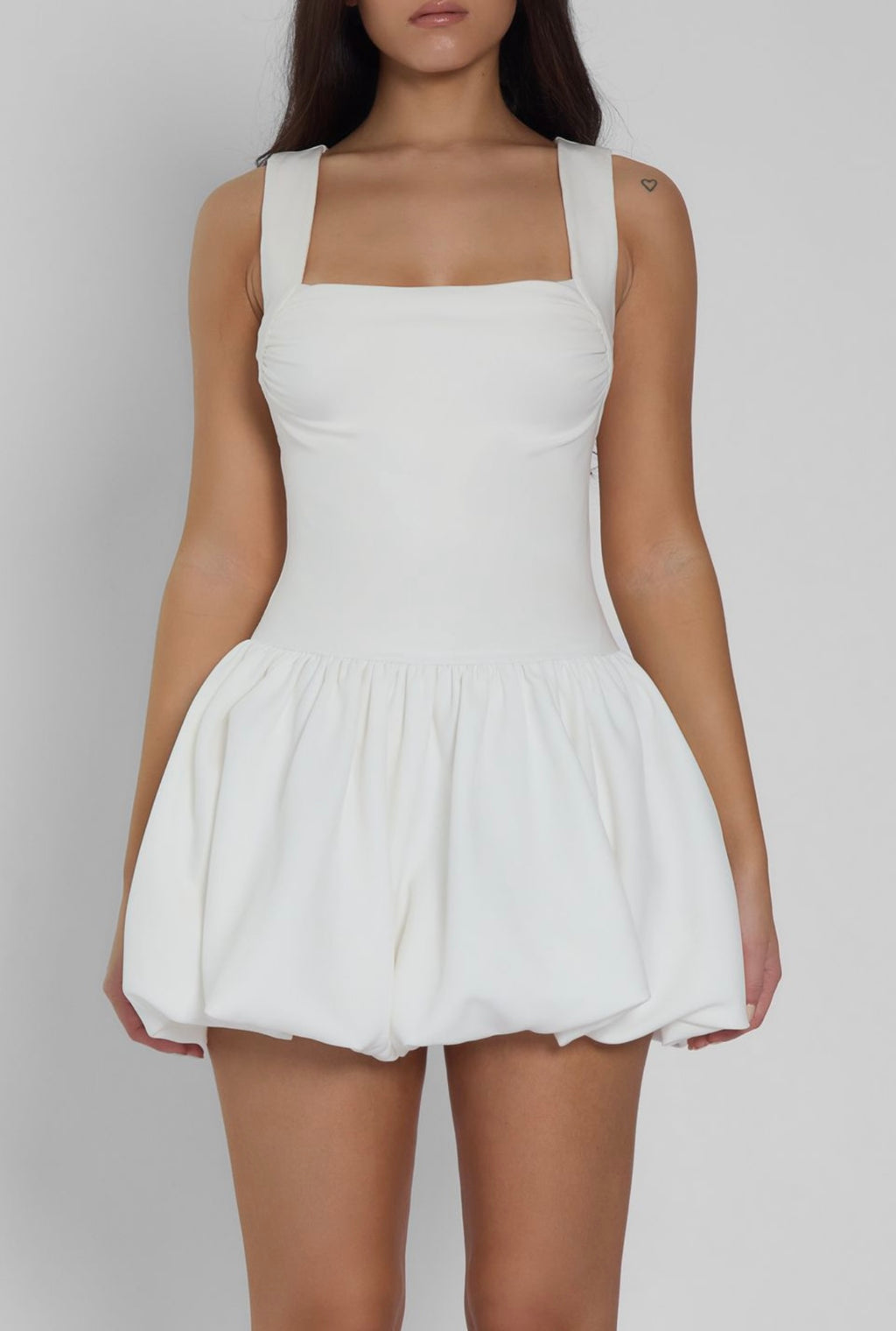 Square Neck Patchwork Puffy Dress