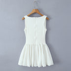 Square Neck Patchwork Puffy Dress