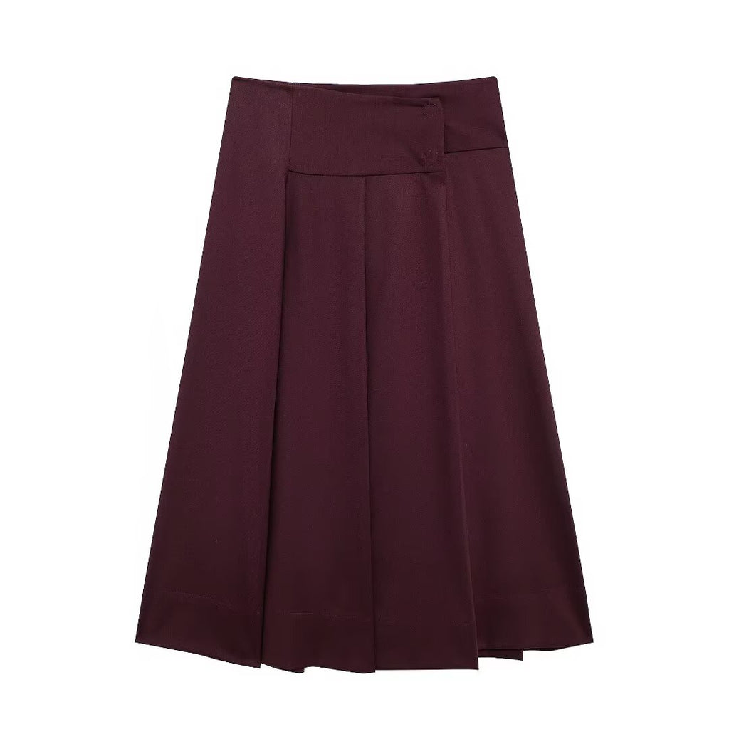 French Design All Match Wide Pleated Midi Skirt