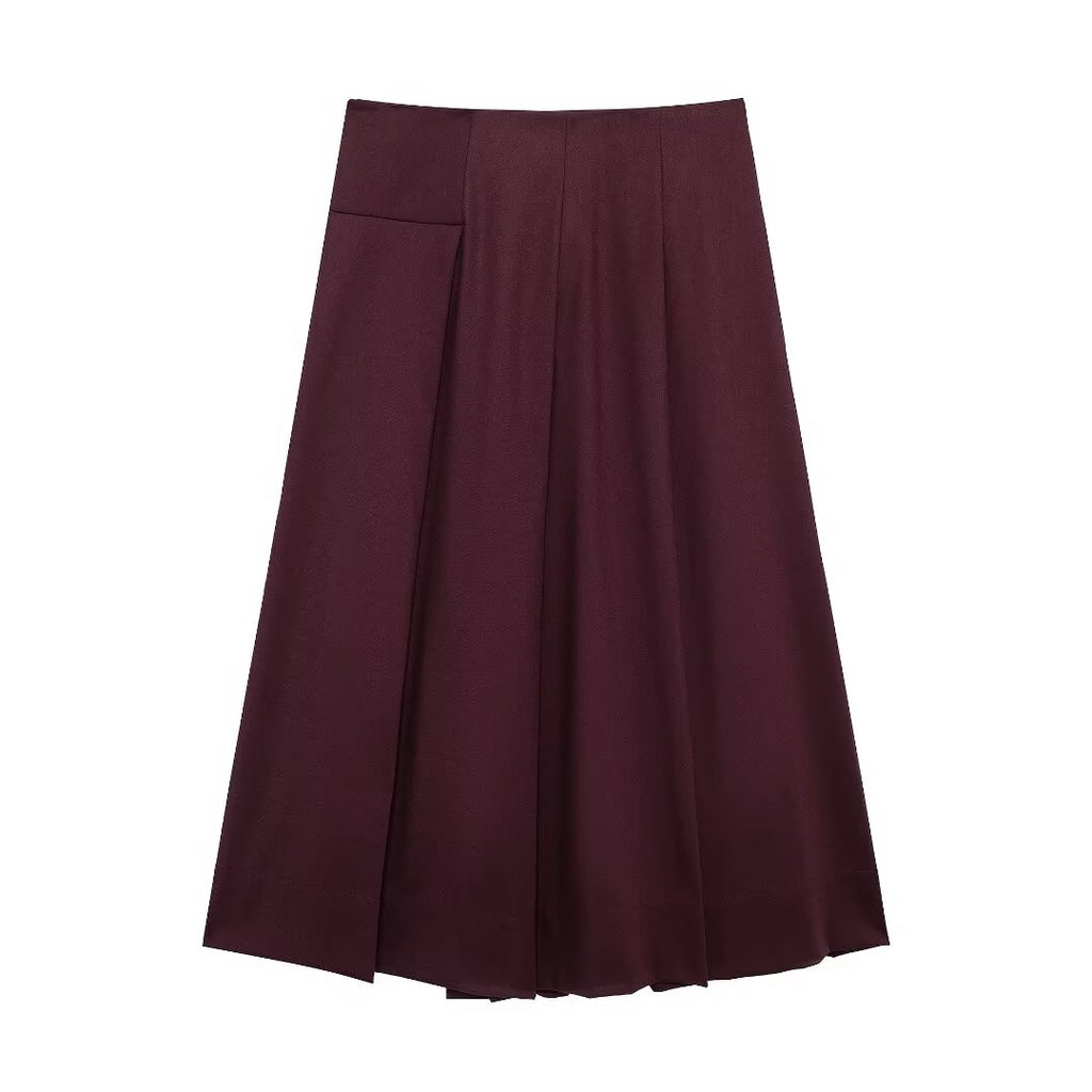 French Design All Match Wide Pleated Midi Skirt