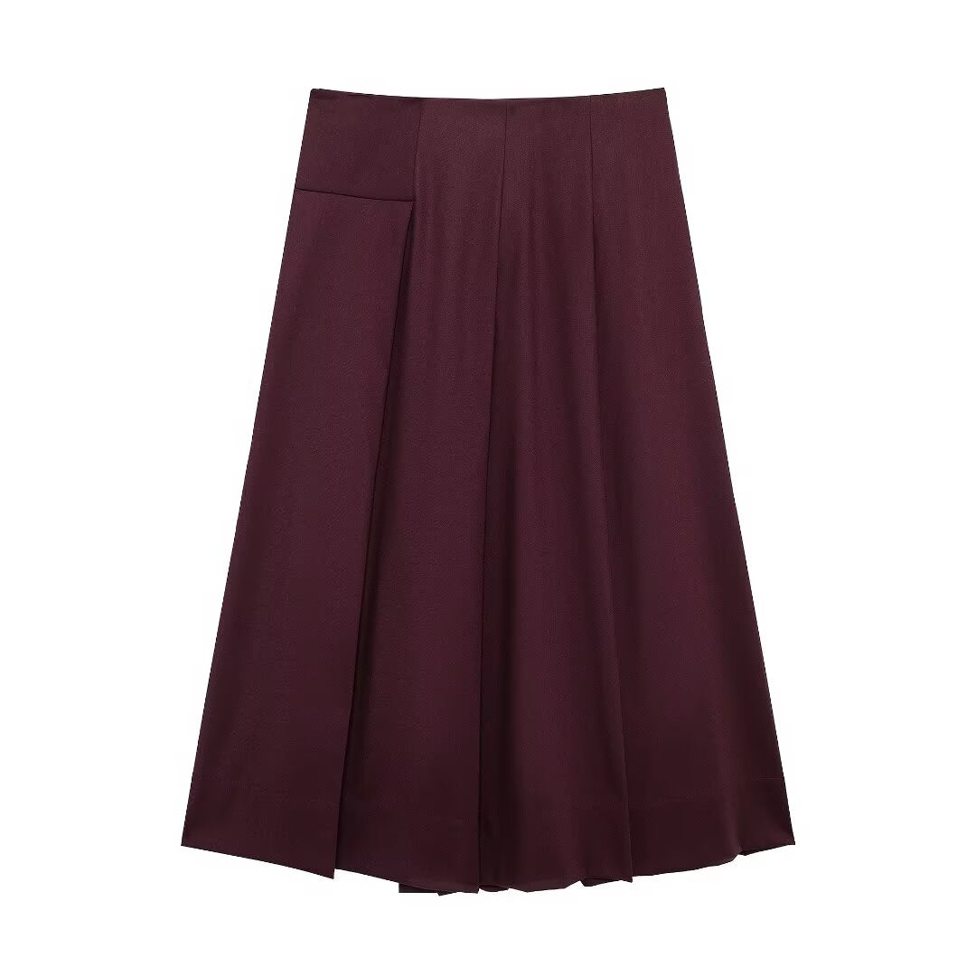 French Design All Match Wide Pleated Midi Skirt