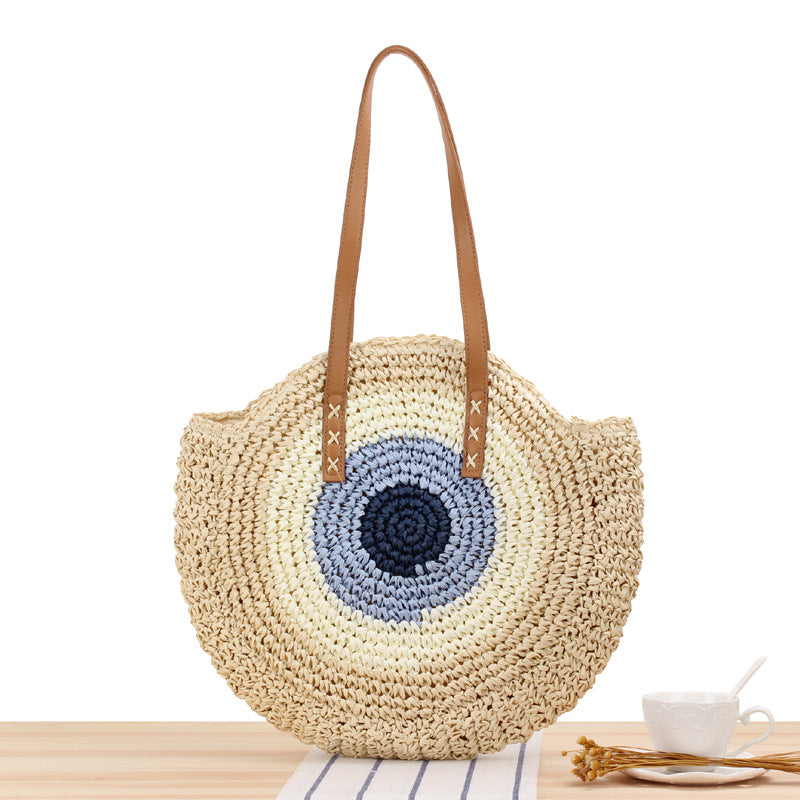 Simple Round One Shoulder Straw Woven Bag