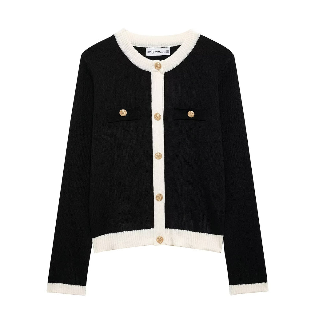 Knitted Golden Button Cardigan Coat & Skirt Sets