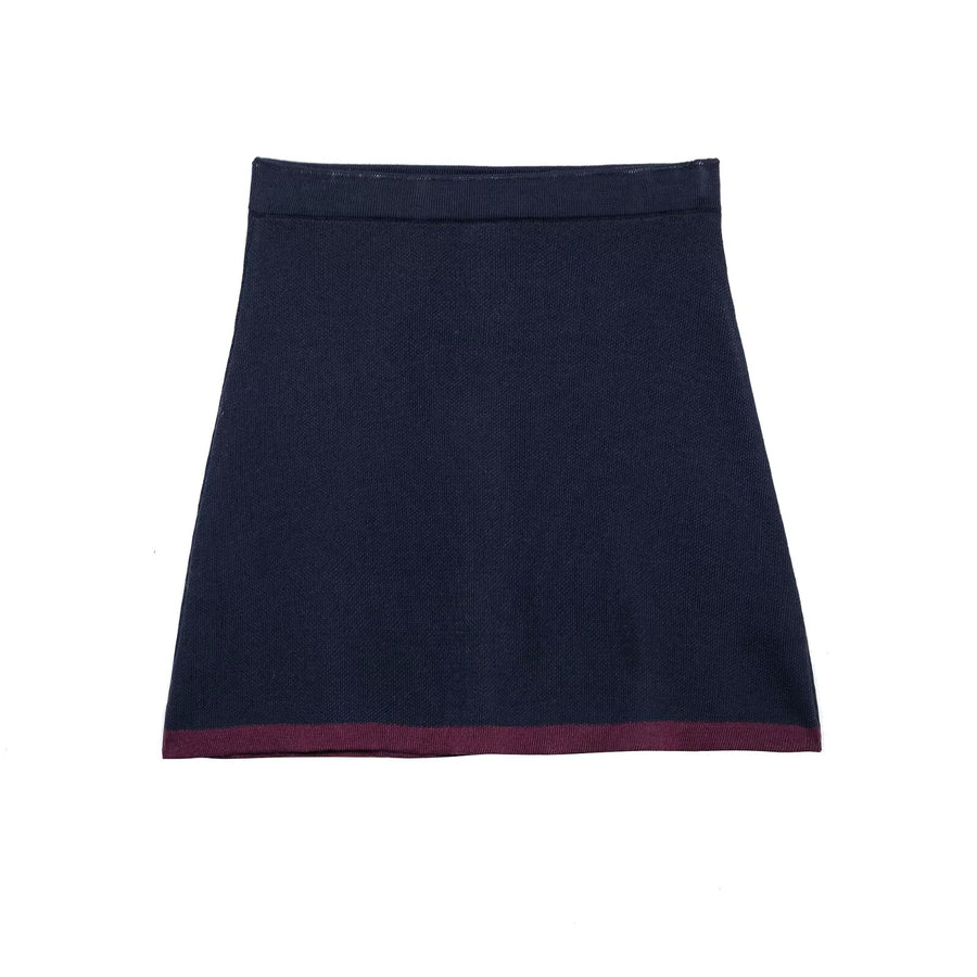 Color-Block Knit Skirt Set — Long Sleeve Top & Mini Skirt