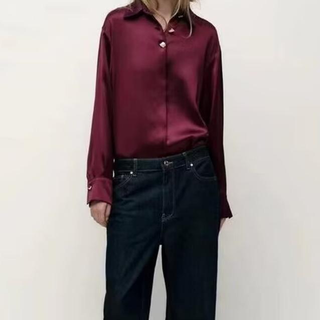 Golden Decorated Button Satin Shirt