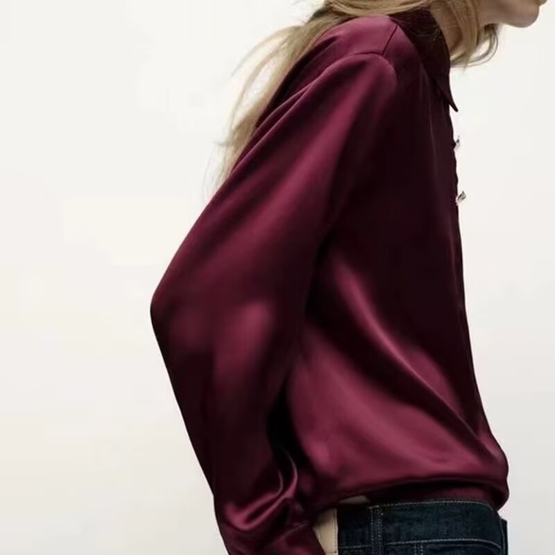 Golden Decorated Button Satin Shirt