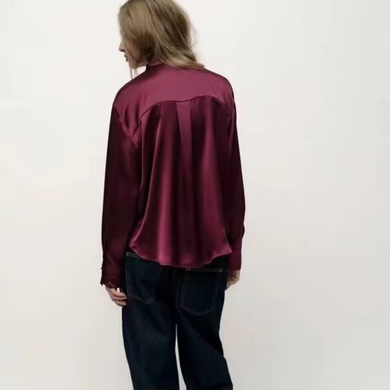 Golden Decorated Button Satin Shirt