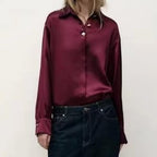 Metal Decorated Row Button Satin Blouse
