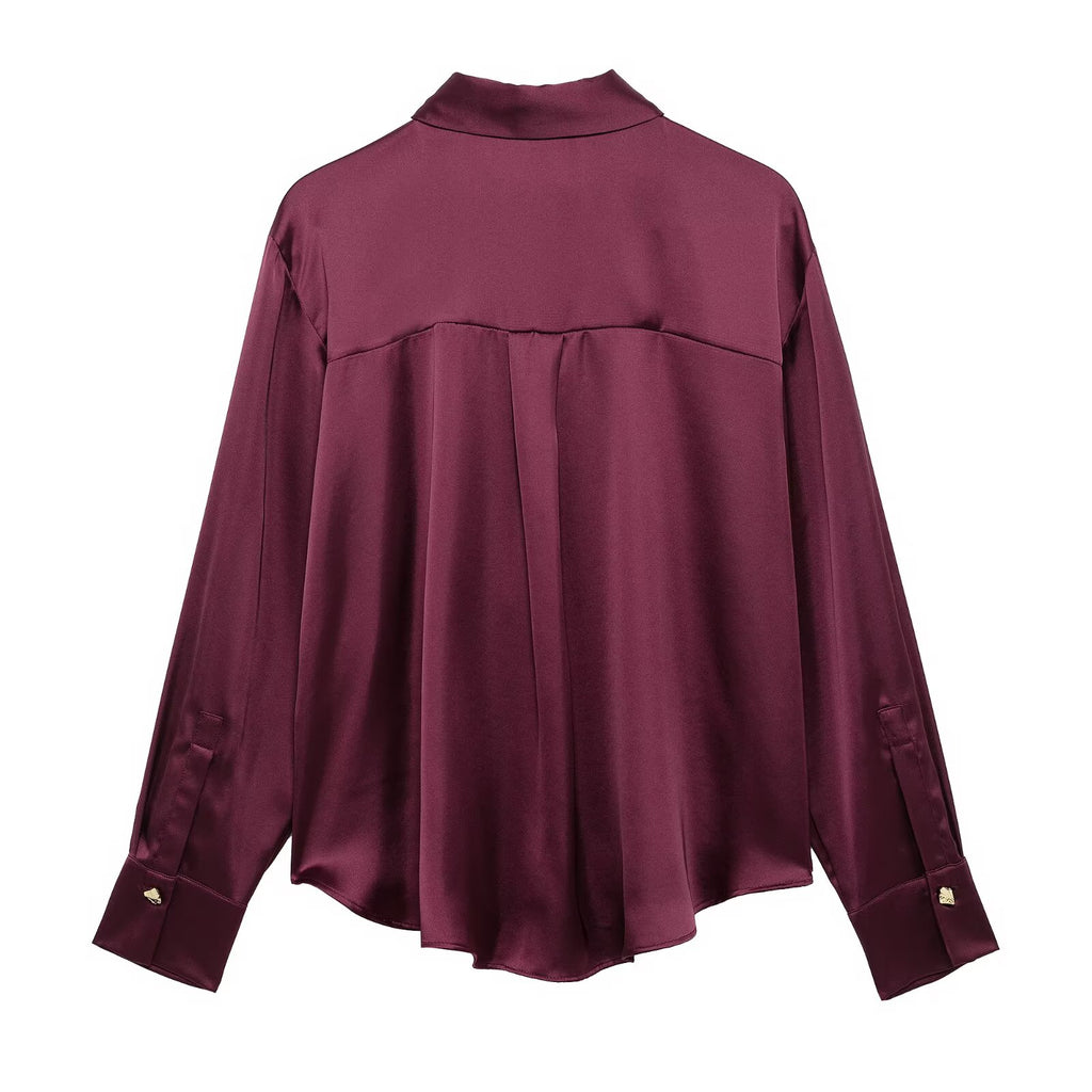 Metal Decorated Row Button Satin Blouse