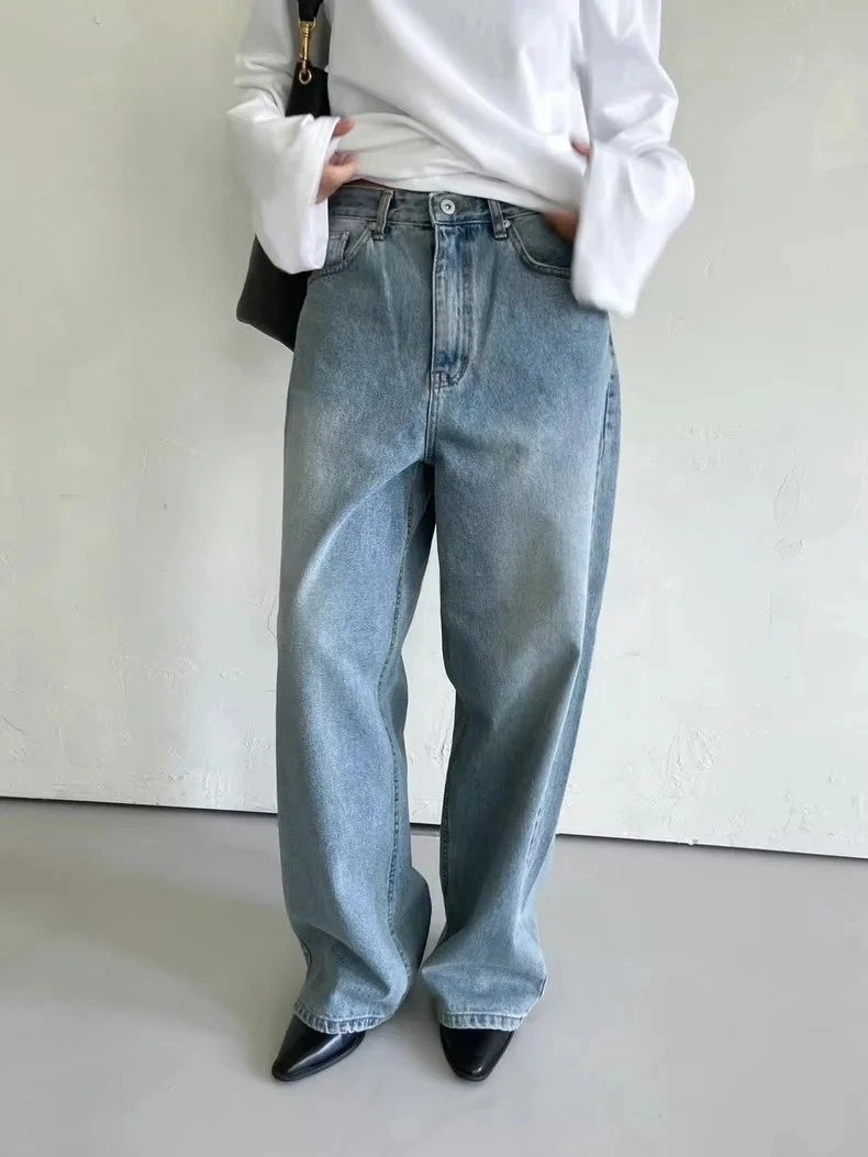 Idle Washed Straight Wide Leg Jeans