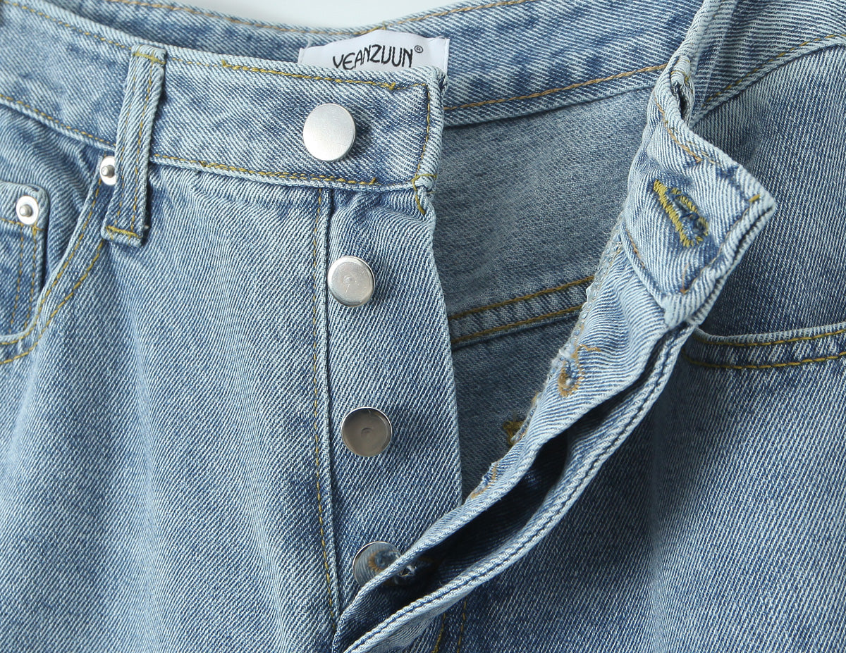 Idle Washed Straight Wide Leg Jeans