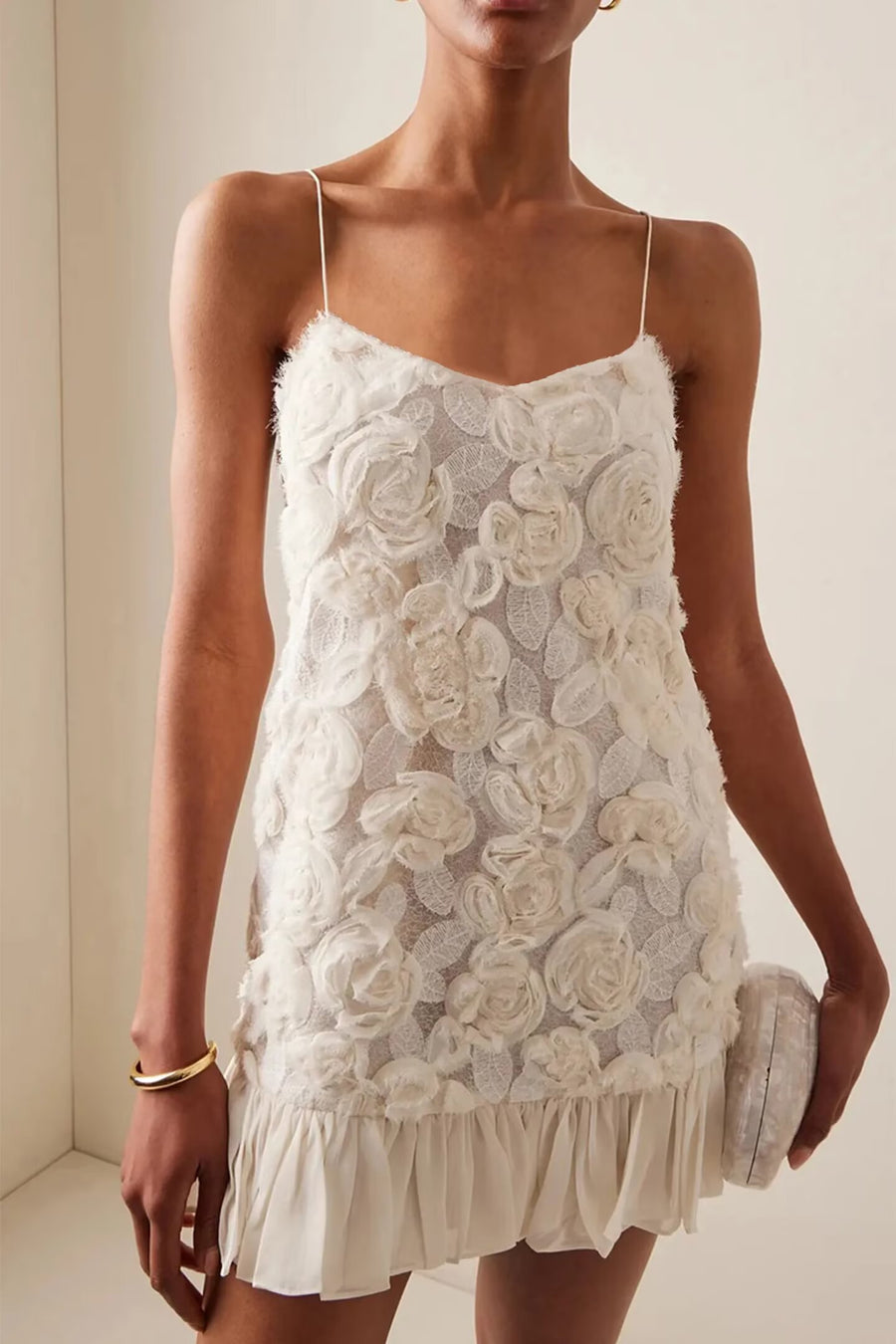 Three Dimensional Floral Chiffon Patchwork Sling Dress