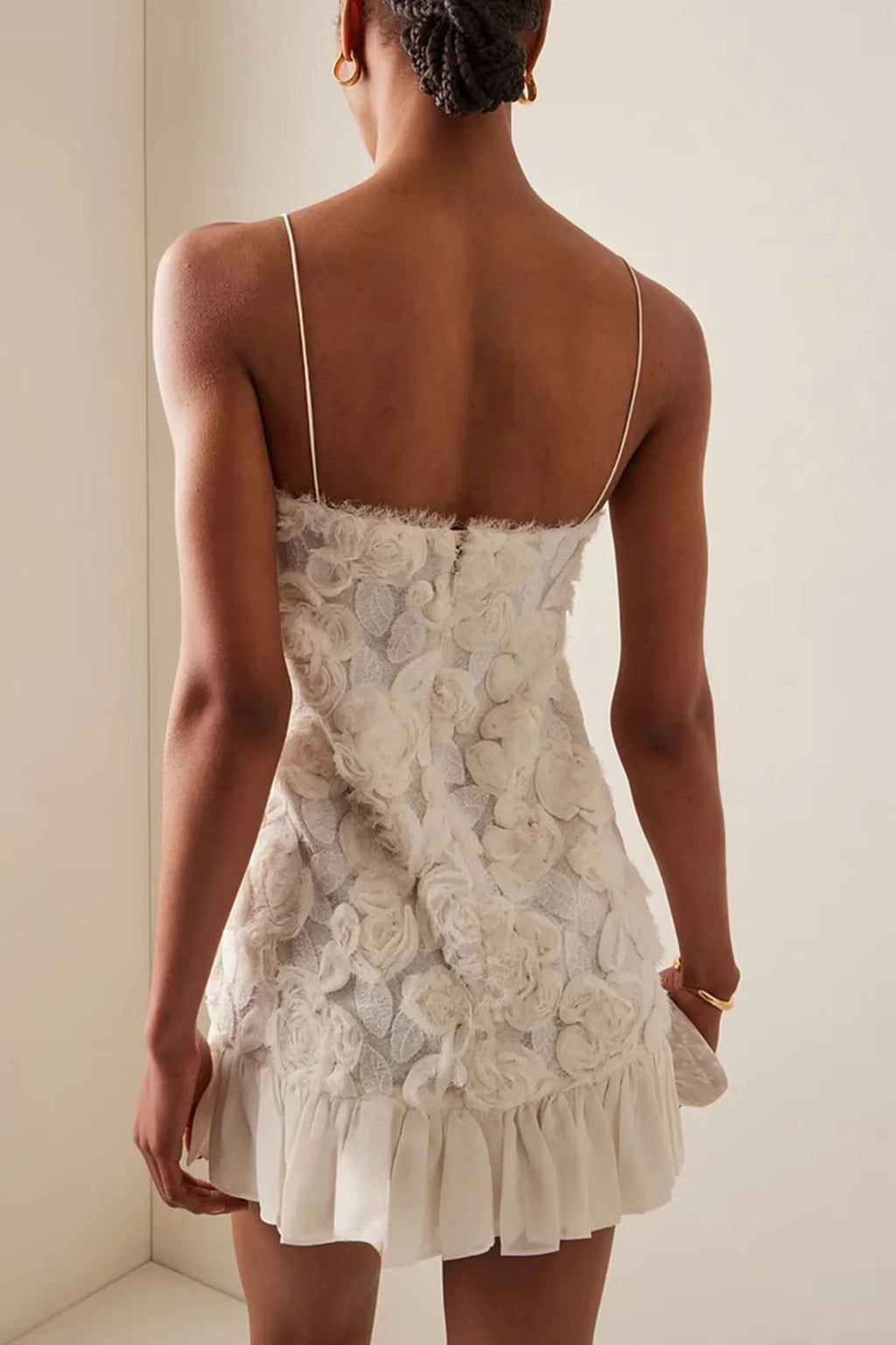 Three Dimensional Floral Chiffon Patchwork Sling Dress
