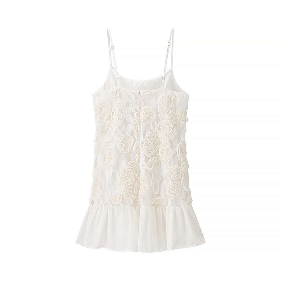 Three Dimensional Floral Chiffon Patchwork Sling Dress