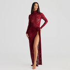 Elegant Turtleneck Bare Back Lace Set