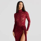 Elegant Turtleneck Bare Back Lace Set
