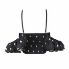 Retro Black White Polka Dot Ruffled Spaghetti Straps Crop Top