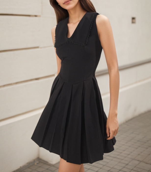 V neck Slim Fit Wide Hem Mini Dress