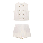 Double-Breasted Button Vest & Shorts Two-Piece Set