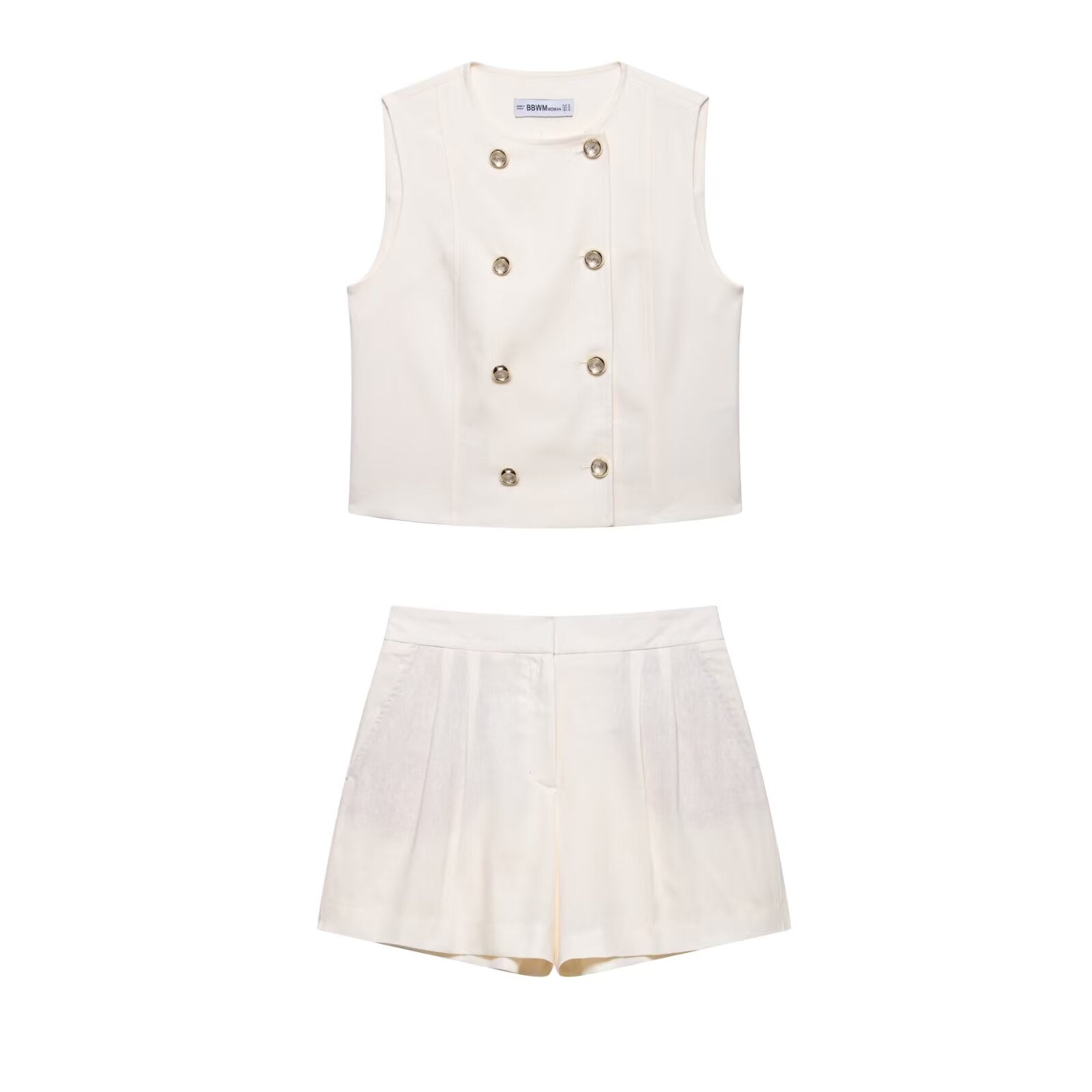 Double-Breasted Button Vest & Shorts Two-Piece Set
