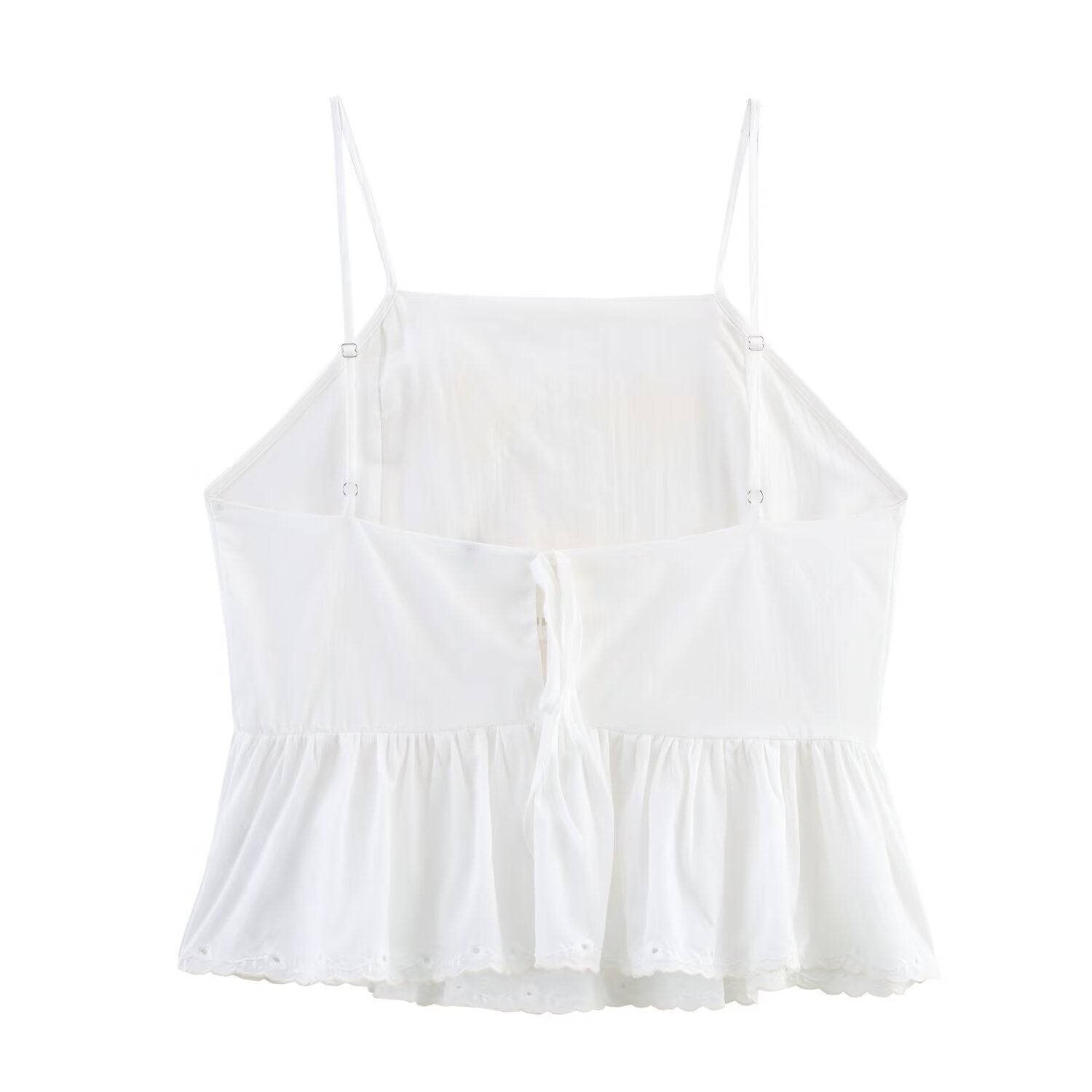 Simple Embroidery Short Pleated Hem Sling Top