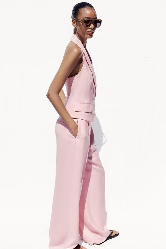 Pink Wide Leg Dress Pants