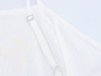 Simple Embroidery Short Pleated Hem Sling Top