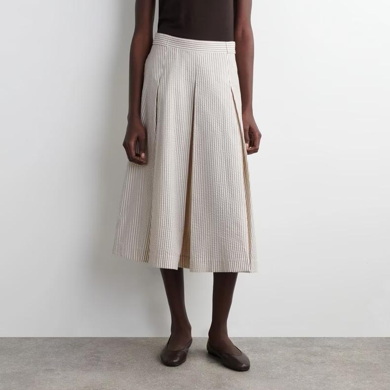 Simple Stripe Pleat Skirt