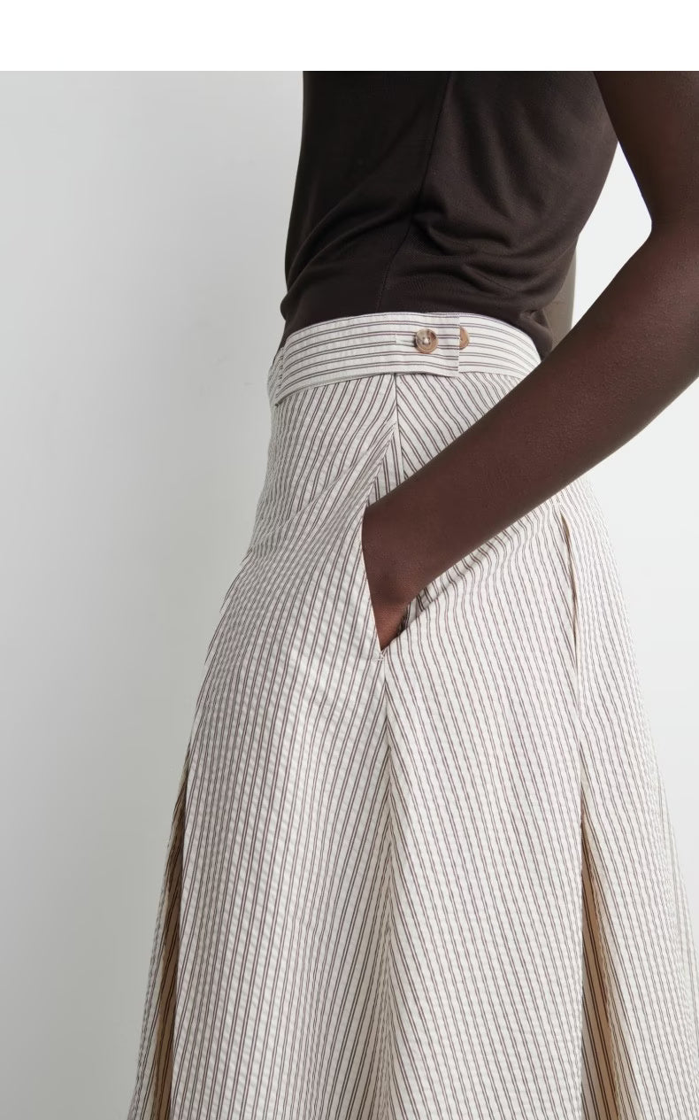 Simple Stripe Pleat Skirt