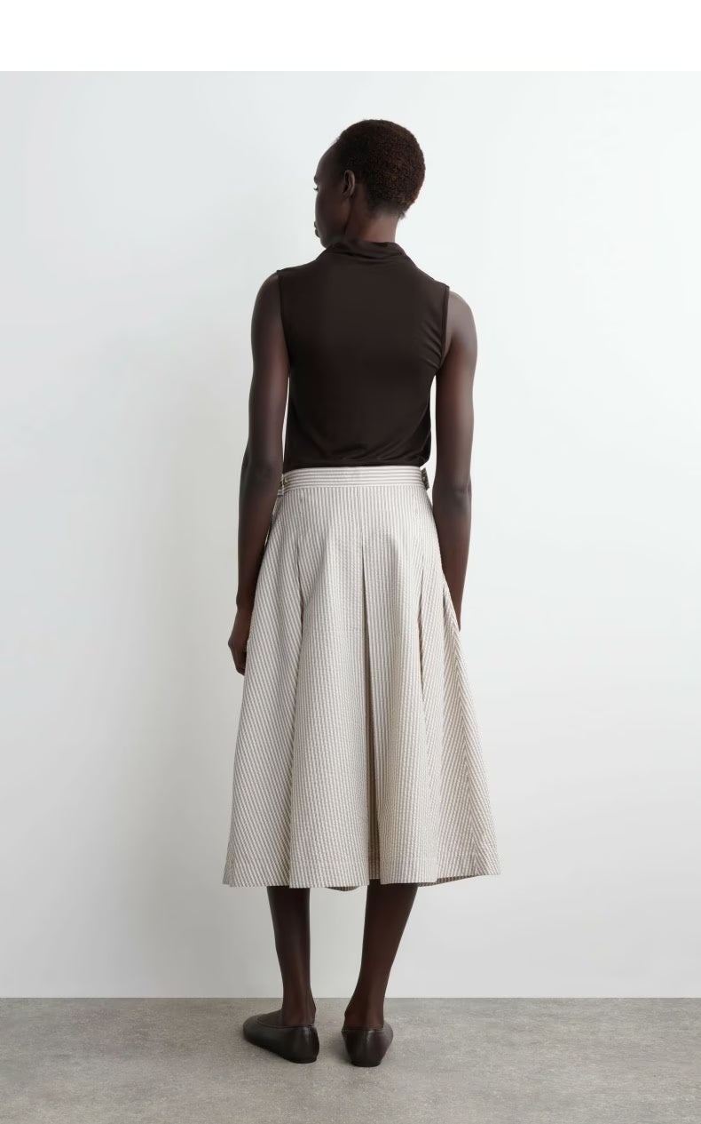 Simple Stripe Pleat Skirt
