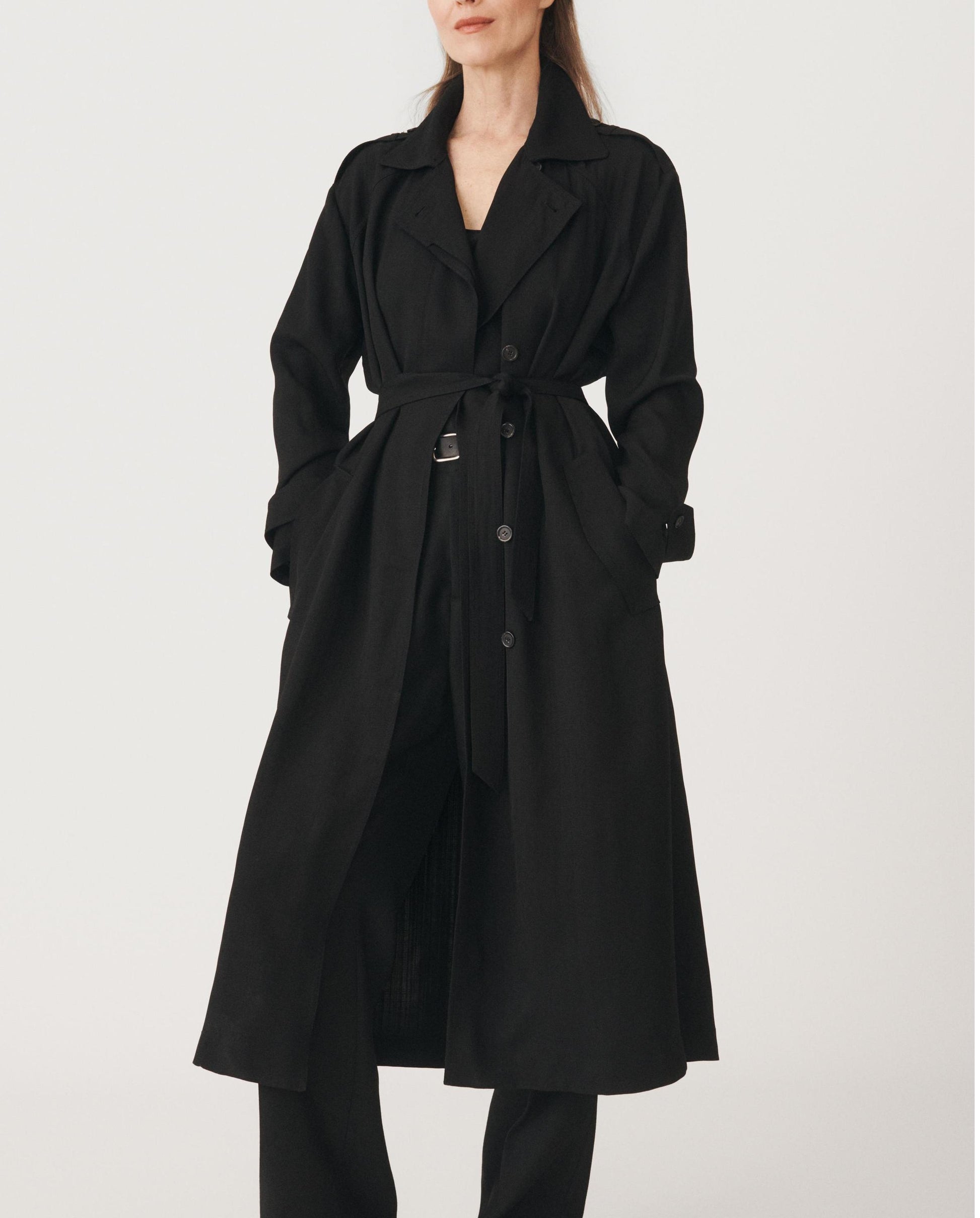 Classic Belt Collared Loose Double Breasted Trench Coat