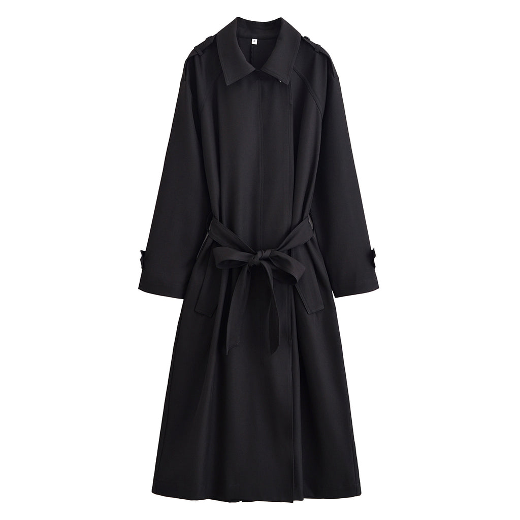 Classic Belt Collared Loose Double Breasted Trench Coat