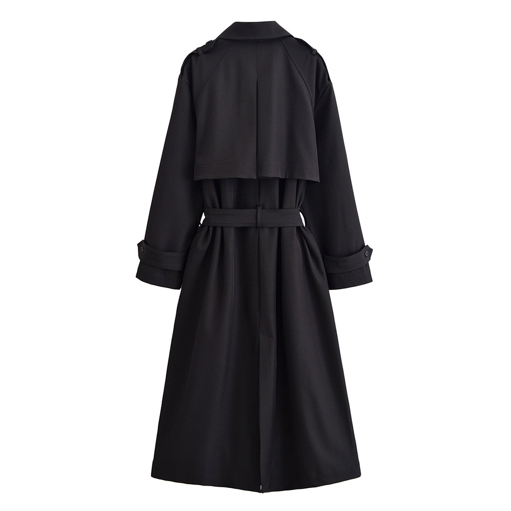 Classic Belt Collared Loose Double Breasted Trench Coat