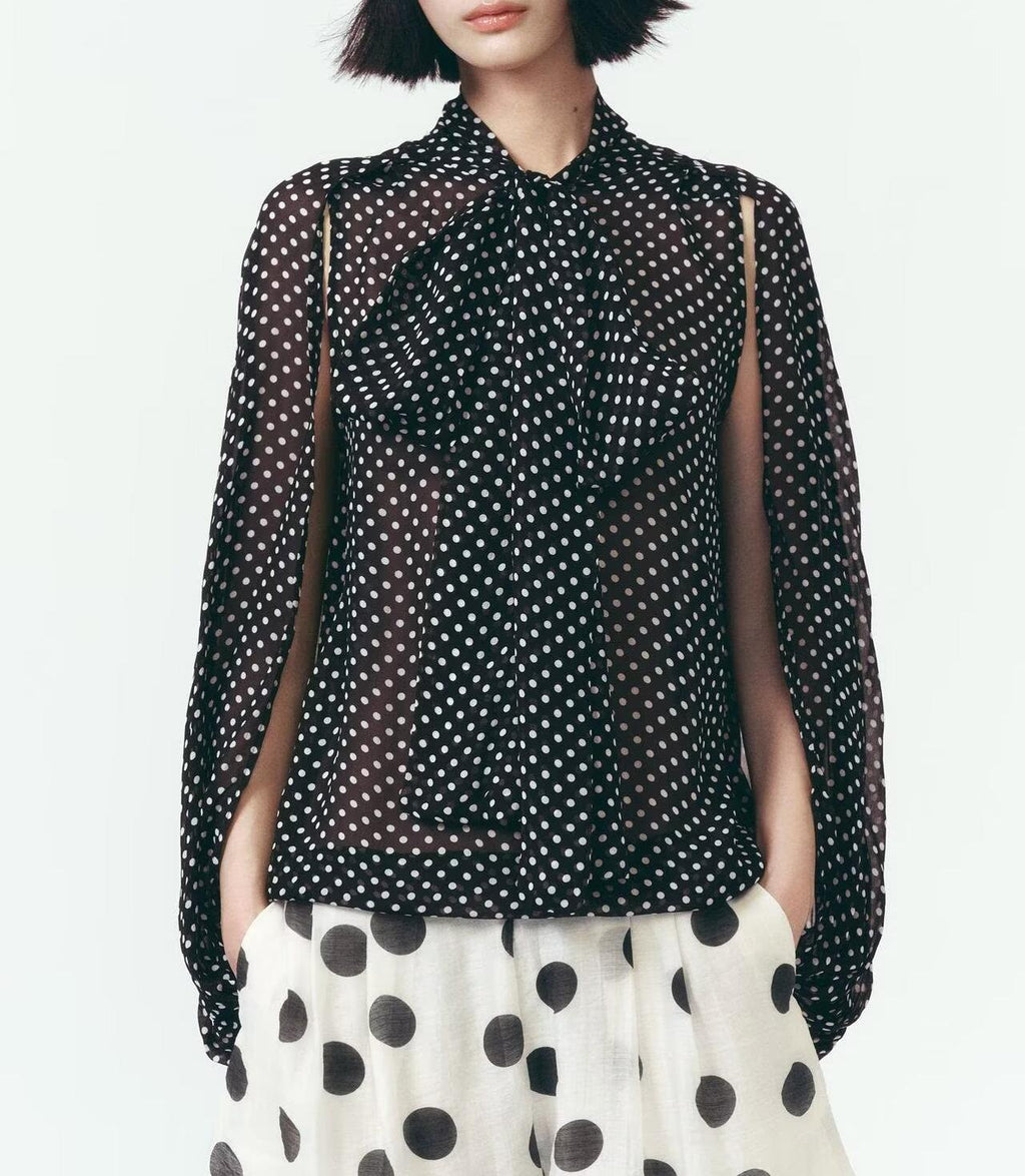 Vintage Bow Polka Dot Cape Shirt